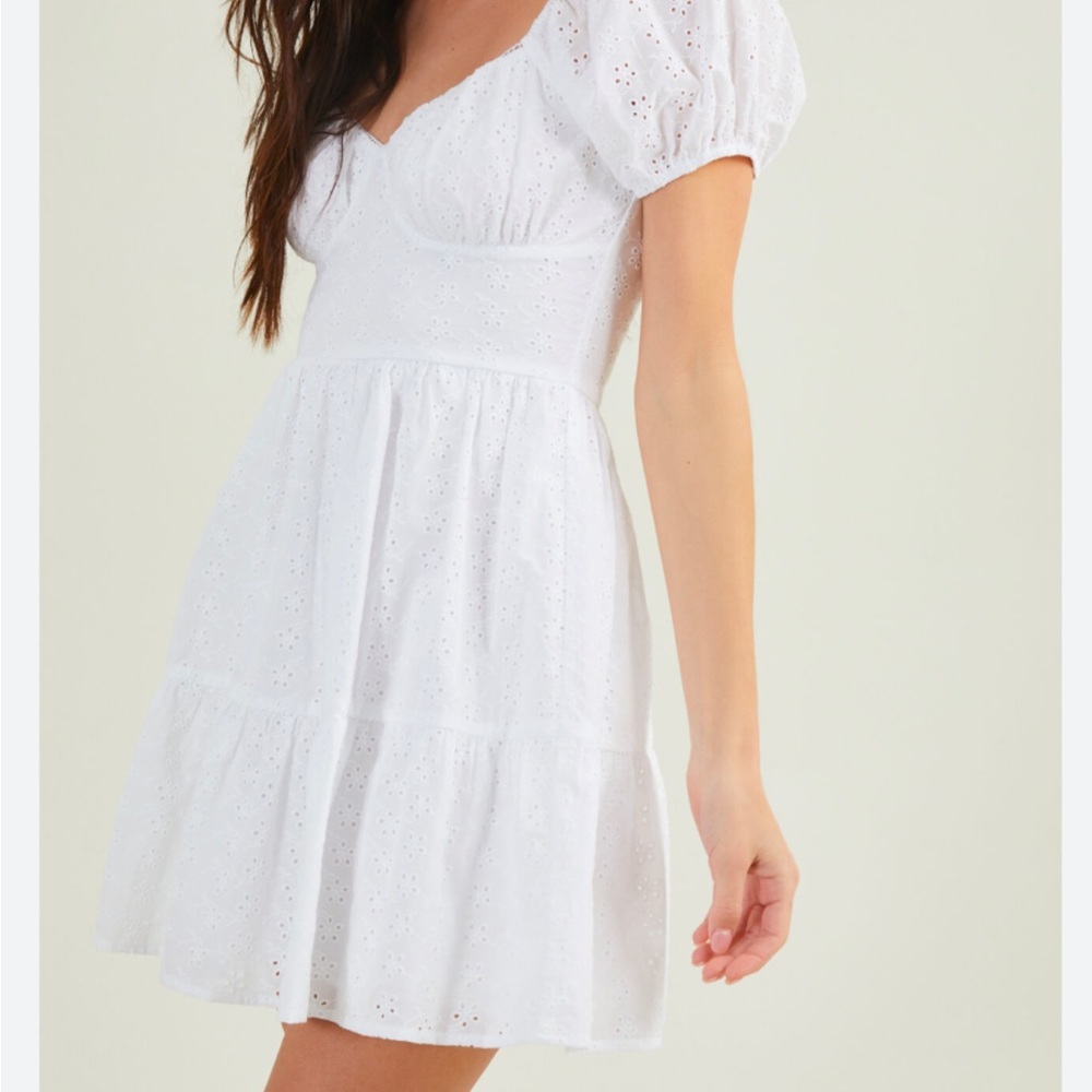 Altar'd State White Puff Sleeve Mini Sundress